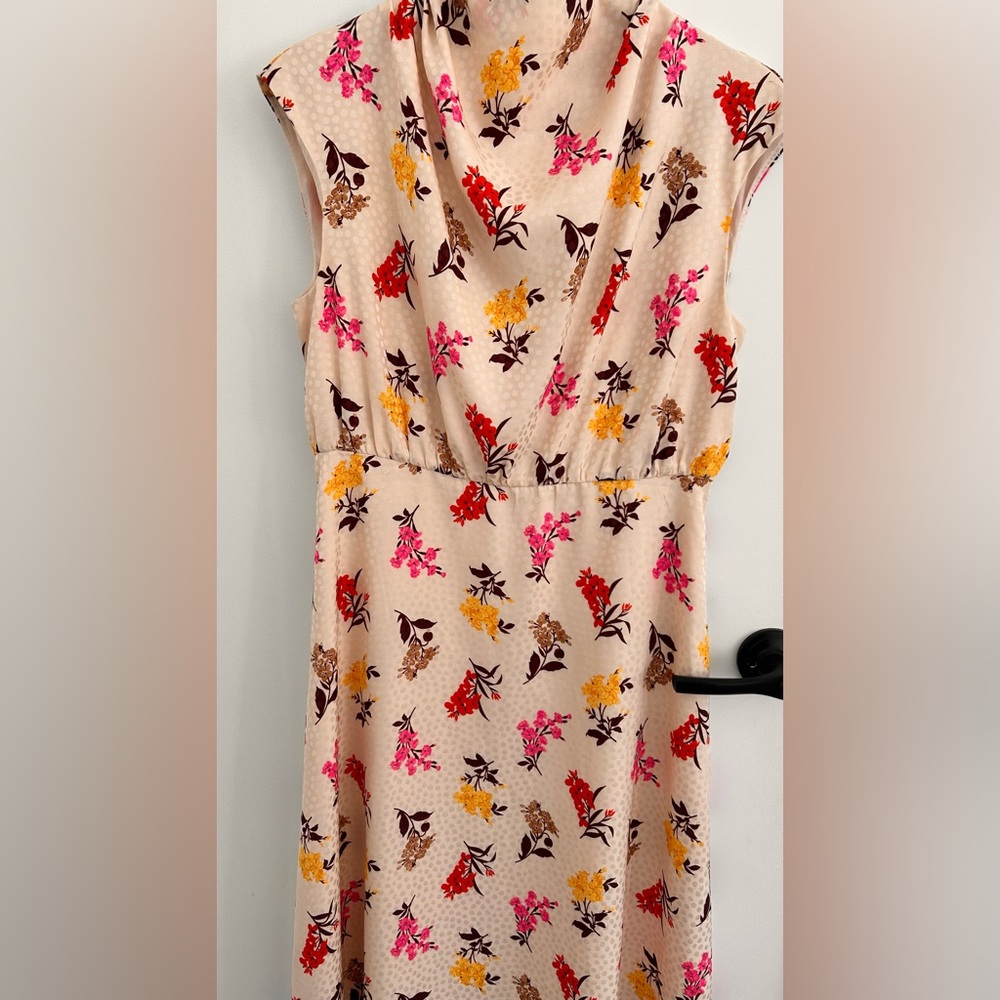 Ann Taylor Floral Midi Dress in Cream with Pink, Yellow & Red Flowers
